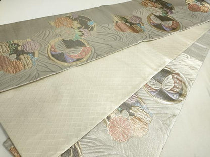 平和屋着物◎佐賀錦　六通柄袋帯　花蝶丸文　金銀糸　正絹　逸品　DABC2845ud