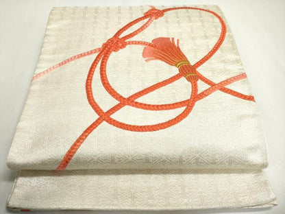 平和屋着物◎太鼓柄袋帯　総刺繍　結び紐文　金銀糸　正絹　逸品　DABC2847ud
