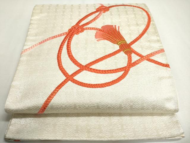 平和屋着物◎太鼓柄袋帯　総刺繍　結び紐文　金銀糸　正絹　逸品　DABC2847ud