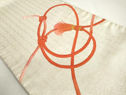 平和屋着物◎太鼓柄袋帯　総刺繍　結び紐文　金銀糸　正絹　逸品　DABC2847ud