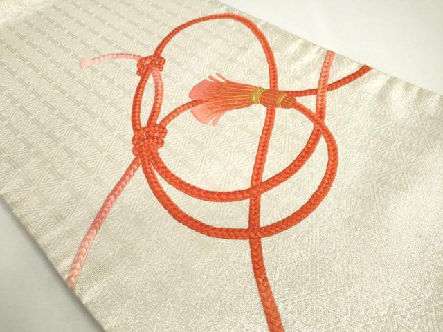 平和屋着物◎太鼓柄袋帯　総刺繍　結び紐文　金銀糸　正絹　逸品　DABC2847ud
