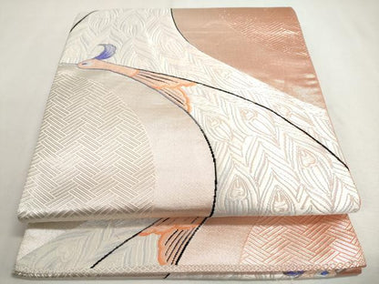 平和屋着物◎六通柄袋帯 唐織 孔雀文 銀糸 正絹 逸品 DABC2852ud