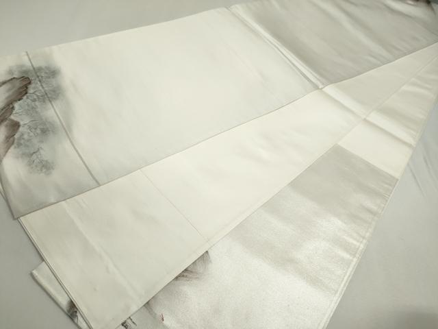 平和屋着物◎太鼓柄袋帯　手描き　人物風景文　銀糸　正絹　逸品　DABC2853ud