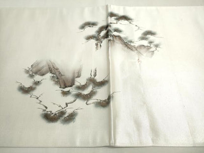 平和屋着物◎太鼓柄袋帯　手描き　人物風景文　銀糸　正絹　逸品　DABC2853ud