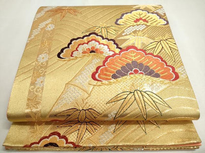 平和屋着物◎六通柄袋帯 笹竹松文 金銀糸 正絹 逸品 DABC2862ud