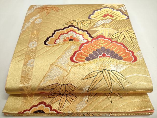 平和屋着物◎六通柄袋帯 笹竹松文 金銀糸 正絹 逸品 DABC2862ud