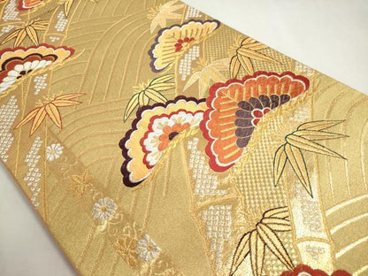 平和屋着物◎六通柄袋帯 笹竹松文 金銀糸 正絹 逸品 DABC2862ud