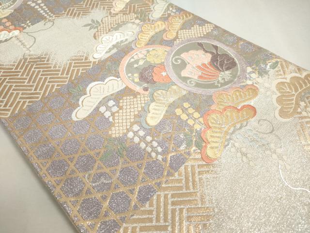 平和屋着物◎六通柄袋帯 唐織 花蝶丸文 金銀糸 正絹 逸品 DABC2865ud