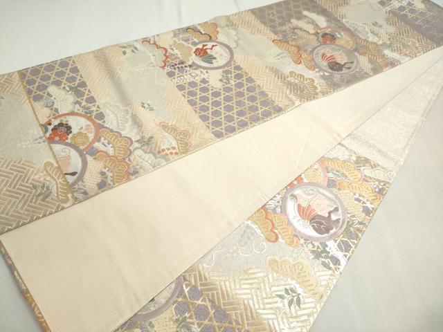 平和屋着物◎六通柄袋帯 唐織 花蝶丸文 金銀糸 正絹 逸品 DABC2865ud