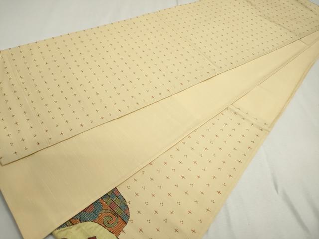 平和屋着物◎太鼓柄袋帯 紬地 洋花文 正絹 逸品 DABC2871ud