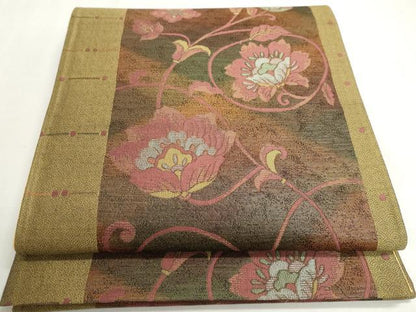 平和屋着物◎六通柄袋帯　更紗花唐草文　正絹　逸品　DABC2872ud