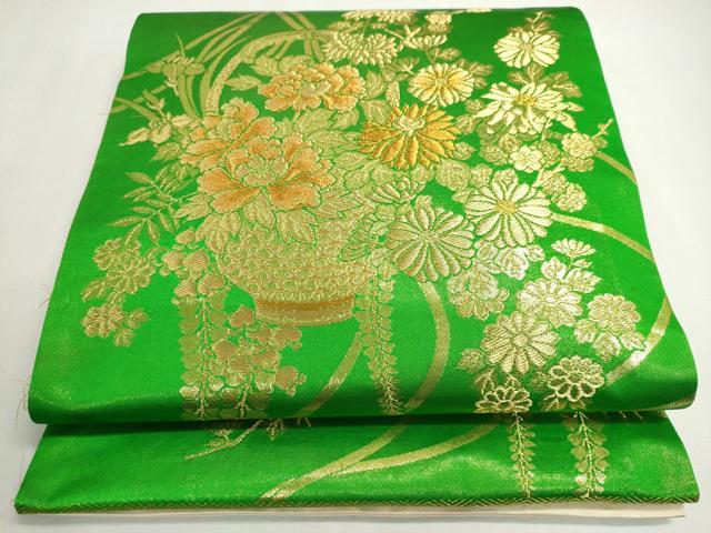 平和屋着物◎両面全通柄袋帯 飾花文 金糸 正絹 逸品 DABC2874ud