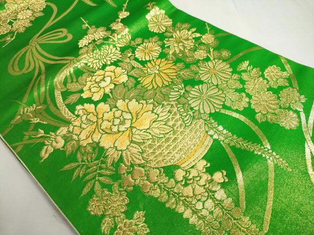 平和屋着物◎両面全通柄袋帯 飾花文 金糸 正絹 逸品 DABC2874ud