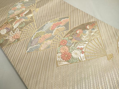 平和屋着物◎六通柄袋帯 扇面小袖文 金銀糸 正絹 逸品 DABC2875ud