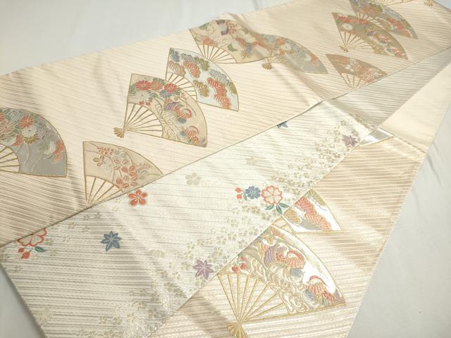 平和屋着物◎六通柄袋帯 扇面小袖文 金銀糸 正絹 逸品 DABC2875ud