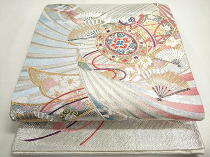 平和屋着物◎六通柄袋帯 唐織 鼓花鳥文 金銀糸 正絹 逸品 DABC2880ud
