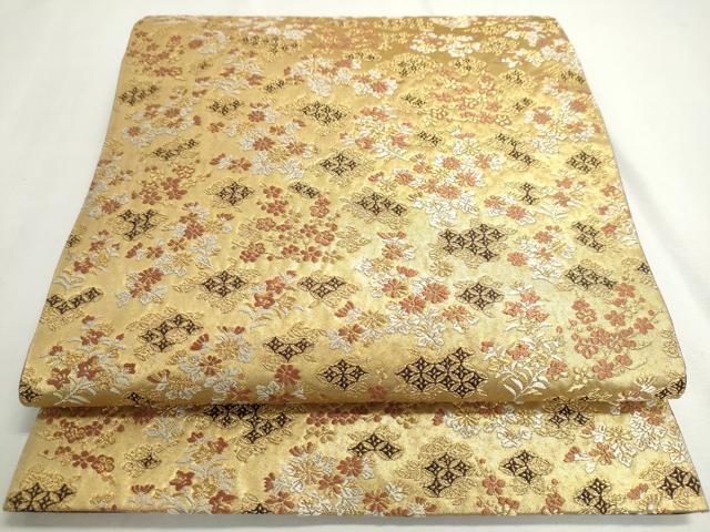 平和屋着物◎六通柄袋帯　明日香錦　屏風草花図　金糸　正絹　逸品　DABC2882ud