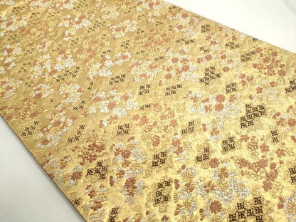 平和屋着物◎六通柄袋帯　明日香錦　屏風草花図　金糸　正絹　逸品　DABC2882ud