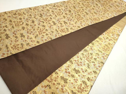 平和屋着物◎六通柄袋帯　明日香錦　屏風草花図　金糸　正絹　逸品　DABC2882ud