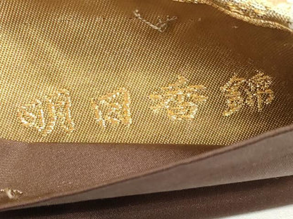 平和屋着物◎六通柄袋帯　明日香錦　屏風草花図　金糸　正絹　逸品　DABC2882ud