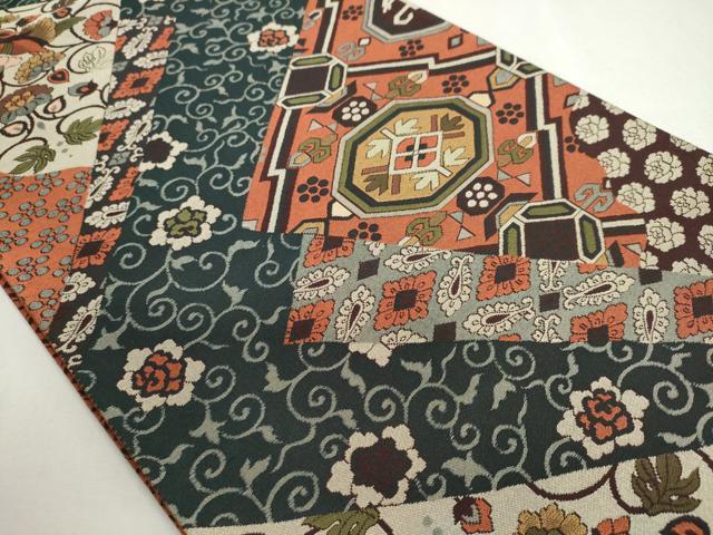 平和屋着物◎六通柄袋帯　紹巴　花鳥文　正絹　逸品　DABC2885ud