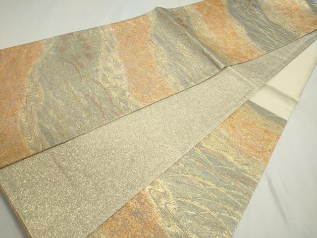 平和屋着物◎六通柄袋帯　流水草花文　金糸　正絹　逸品　DABC2886ud