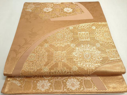 平和屋着物◎六通柄袋帯　扇面蜀江文　金糸　正絹　逸品　DABC2887ud