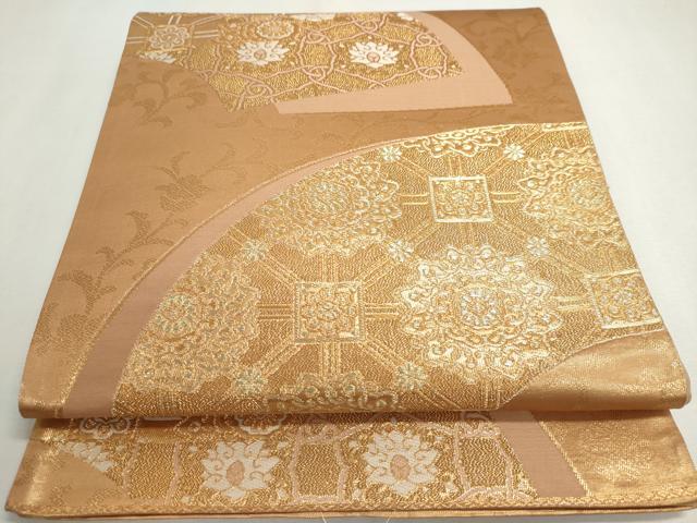 平和屋着物◎六通柄袋帯　扇面蜀江文　金糸　正絹　逸品　DABC2887ud
