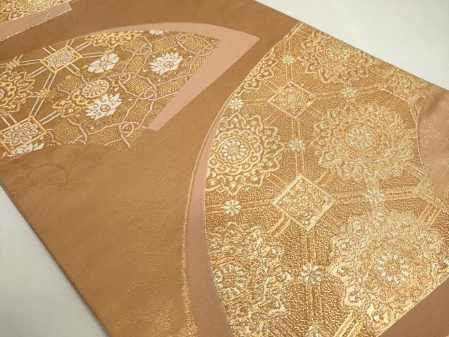 平和屋着物◎六通柄袋帯　扇面蜀江文　金糸　正絹　逸品　DABC2887ud