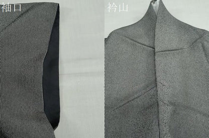 平和屋着物●江戸小紋　万筋　黒色×灰黄緑色　三越扱い　洗える着物　DABC2892ud