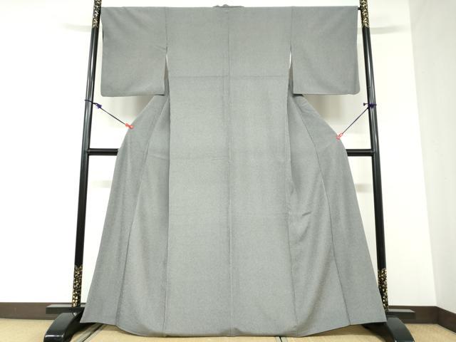 平和屋着物●江戸小紋　万筋　黒色×灰黄緑色　三越扱い　洗える着物　DABC2892ud