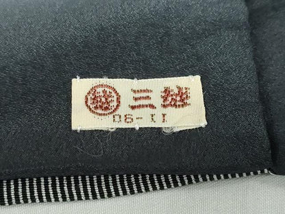 平和屋着物●江戸小紋　万筋　黒色×灰黄緑色　三越扱い　洗える着物　DABC2892ud