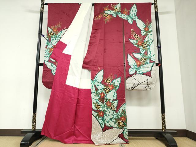 平和屋着物●豪華振袖　花蝶文　金彩　正絹　逸品　DABC2894ud