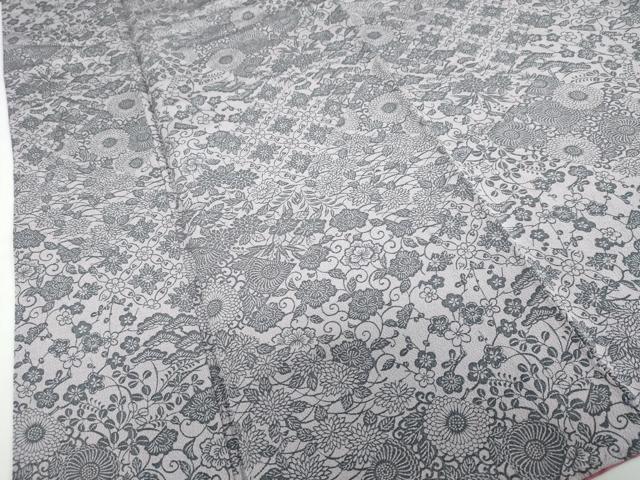 平和屋着物●上質な小紋　型染め　切嵌草花文　鬼しぼ縮緬　正絹　逸品　DABC2898ud