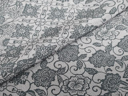 平和屋着物●上質な小紋　型染め　切嵌草花文　鬼しぼ縮緬　正絹　逸品　DABC2898ud