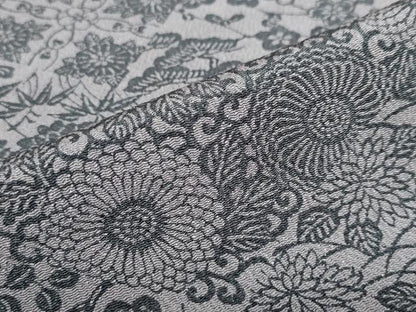 平和屋着物●上質な小紋　型染め　切嵌草花文　鬼しぼ縮緬　正絹　逸品　DABC2898ud