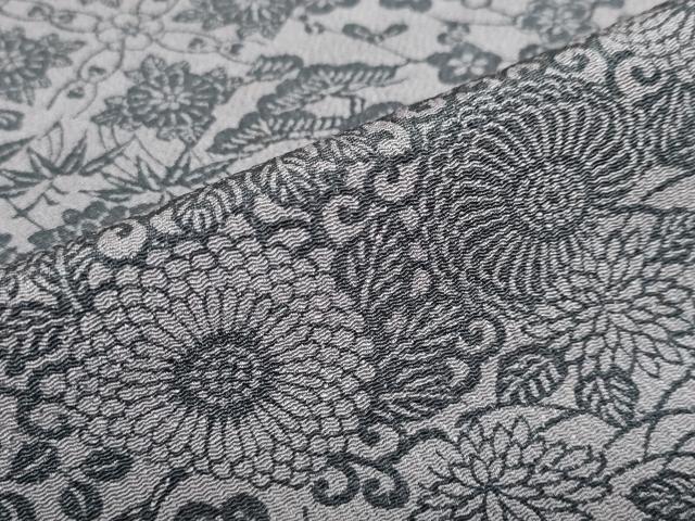 平和屋着物●上質な小紋　型染め　切嵌草花文　鬼しぼ縮緬　正絹　逸品　DABC2898ud