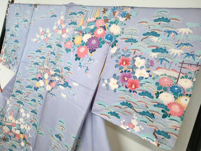 平和屋着物●訪問着　友禅　渡橋風景草花文　ロング丈　正絹　逸品　DABC2899ud