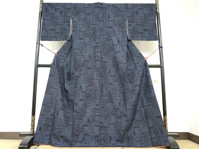 平和屋着物●結城紬　80亀甲　変わり格子草花文　正絹　逸品　DABC2903ud
