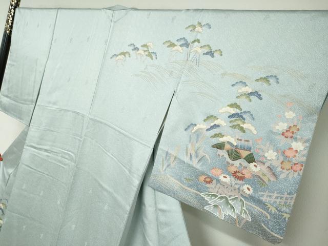 平和屋着物○訪問着 流水風景草花文 金彩 正絹 逸品 DABC2905ud