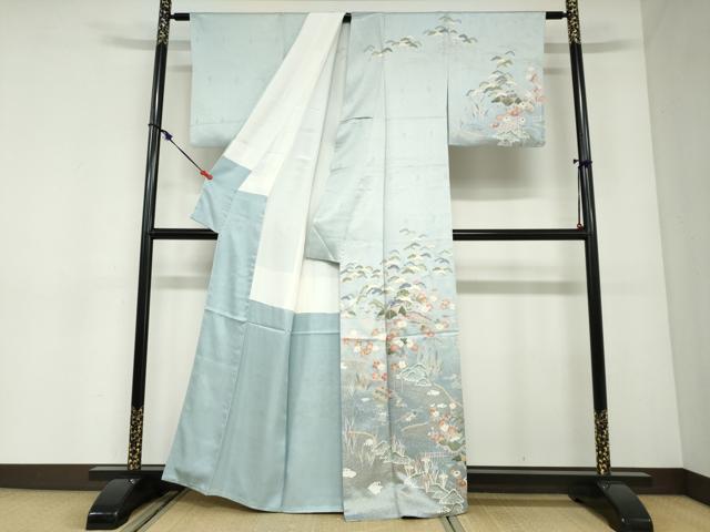平和屋着物●訪問着　流水小舟草花文　金銀彩　正絹　逸品　DABB0991ud 平和屋着物○訪問着 流水風景草花文 金彩 正絹 逸品 DABC2905ud