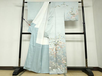 平和屋着物●訪問着　流水風景草花文　金彩　正絹　逸品　DABC2905ud