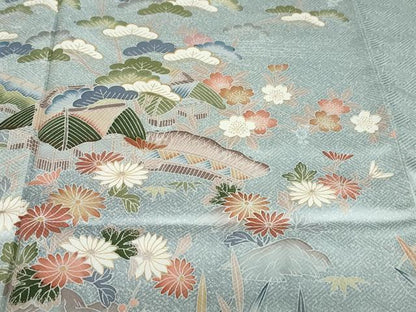 平和屋着物●訪問着　流水風景草花文　金彩　正絹　逸品　DABC2905ud