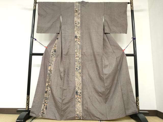 平和屋着物●訪問着　紬地　吉祥草花間道　正絹　逸品　DABC2906ud