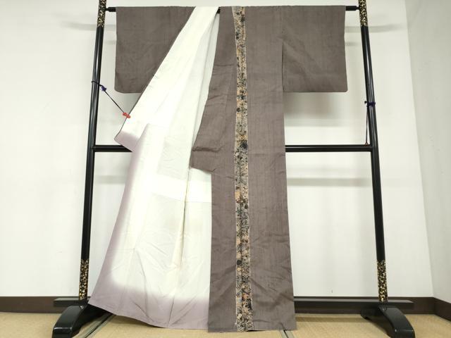 平和屋着物●訪問着　紬地　吉祥草花間道　正絹　逸品　DABC2906ud
