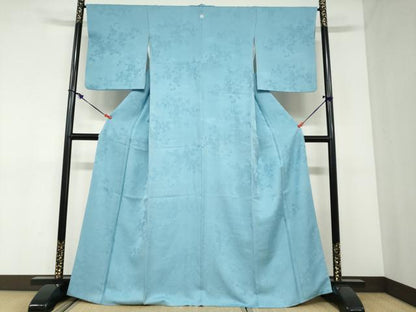 平和屋着物●上質な色無地　流水草花地紋　勿忘草色　正絹　逸品　DABC2908ud
