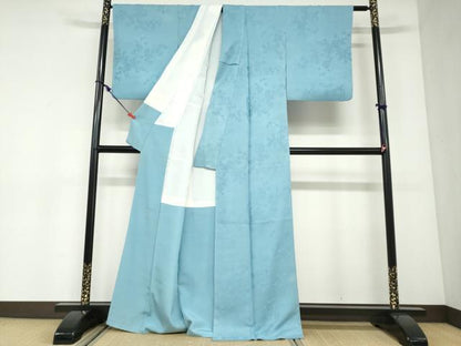 平和屋着物●上質な色無地　流水草花地紋　勿忘草色　正絹　逸品　DABC2908ud