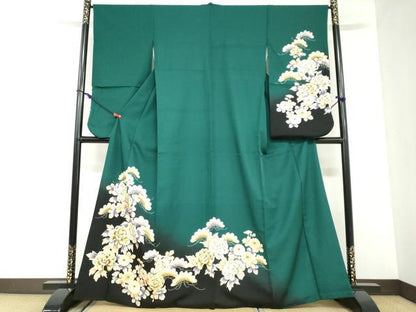 平和屋着物●小振袖　二尺袖　草花文　洗える着物　DABC2909ud