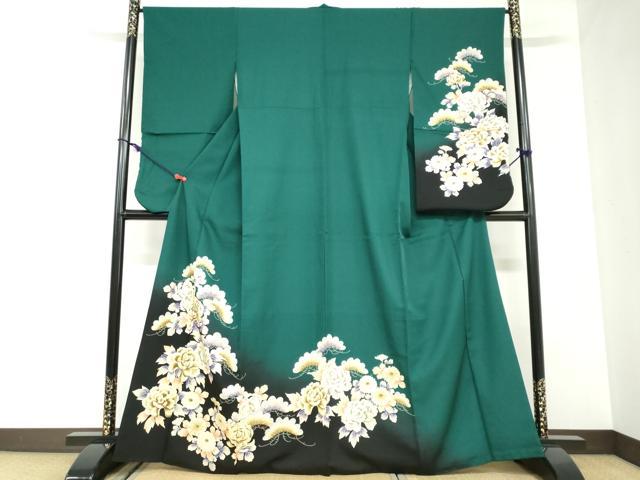 平和屋着物●小振袖　二尺袖　草花文　洗える着物　DABC2909ud