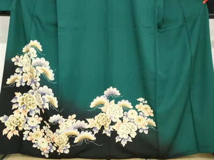 平和屋着物●小振袖　二尺袖　草花文　洗える着物　DABC2909ud